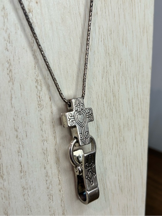 Brighton Jewelry - Brighton Cross Heart ID Badge Holder Necklace Silver Lanyard Clip